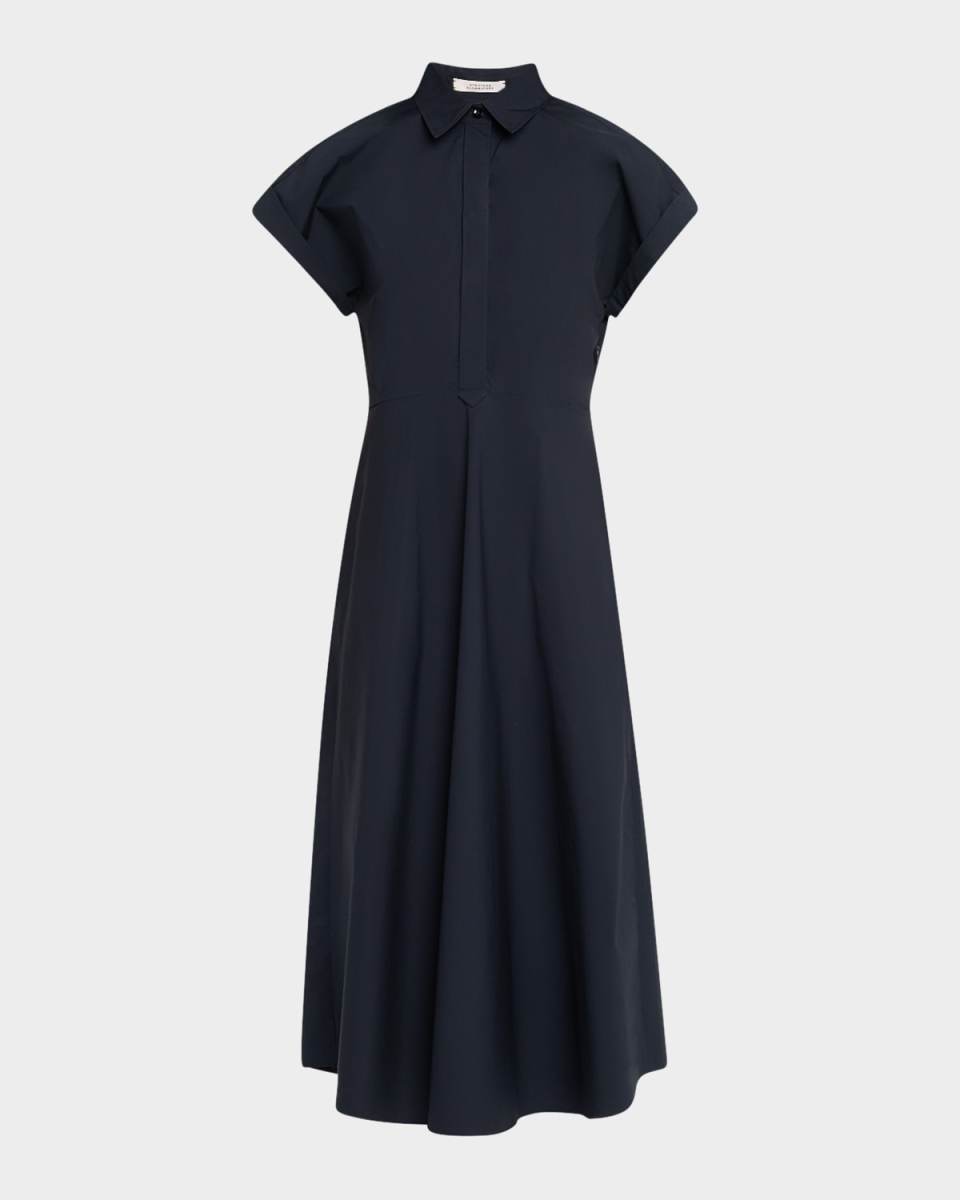 Poplin Power Short-Sleeve Midi Shirtdress